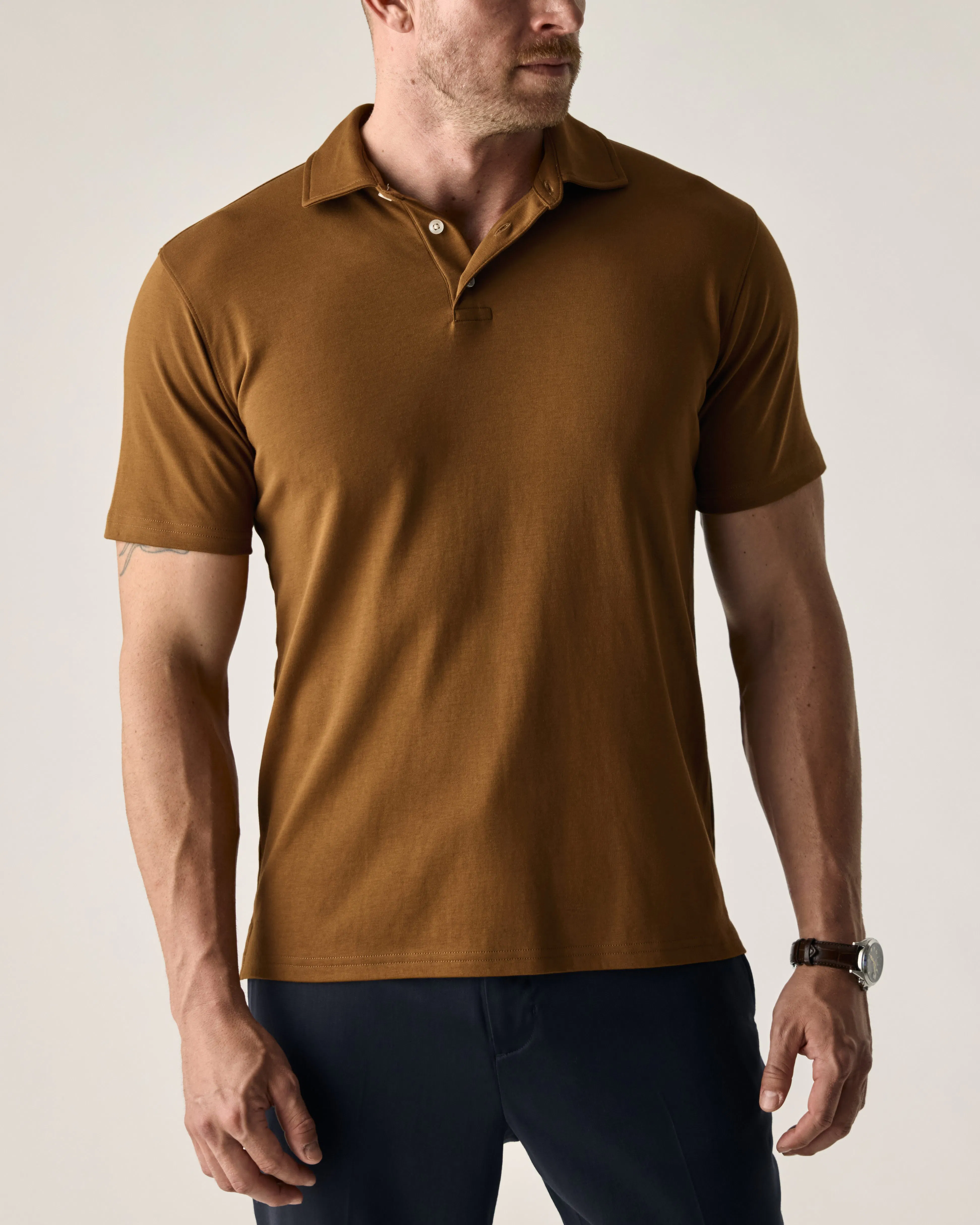 Wills AloeKnit Polo Shirt - Saddle Brown | Polo Shirts | Huckberry