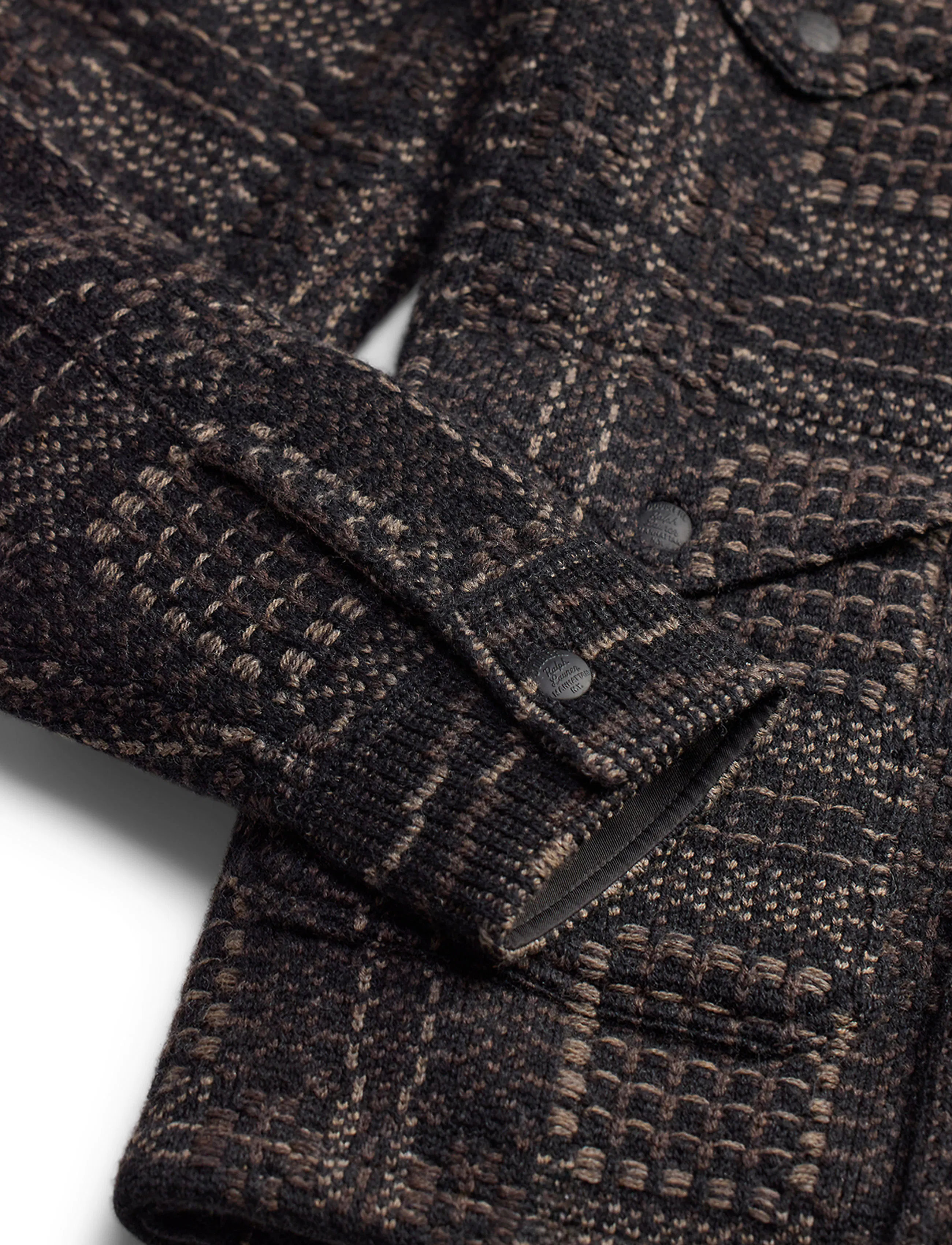 RRL Worsted Wool Workshirt Cardigan - Black Multi | Long Sleeve