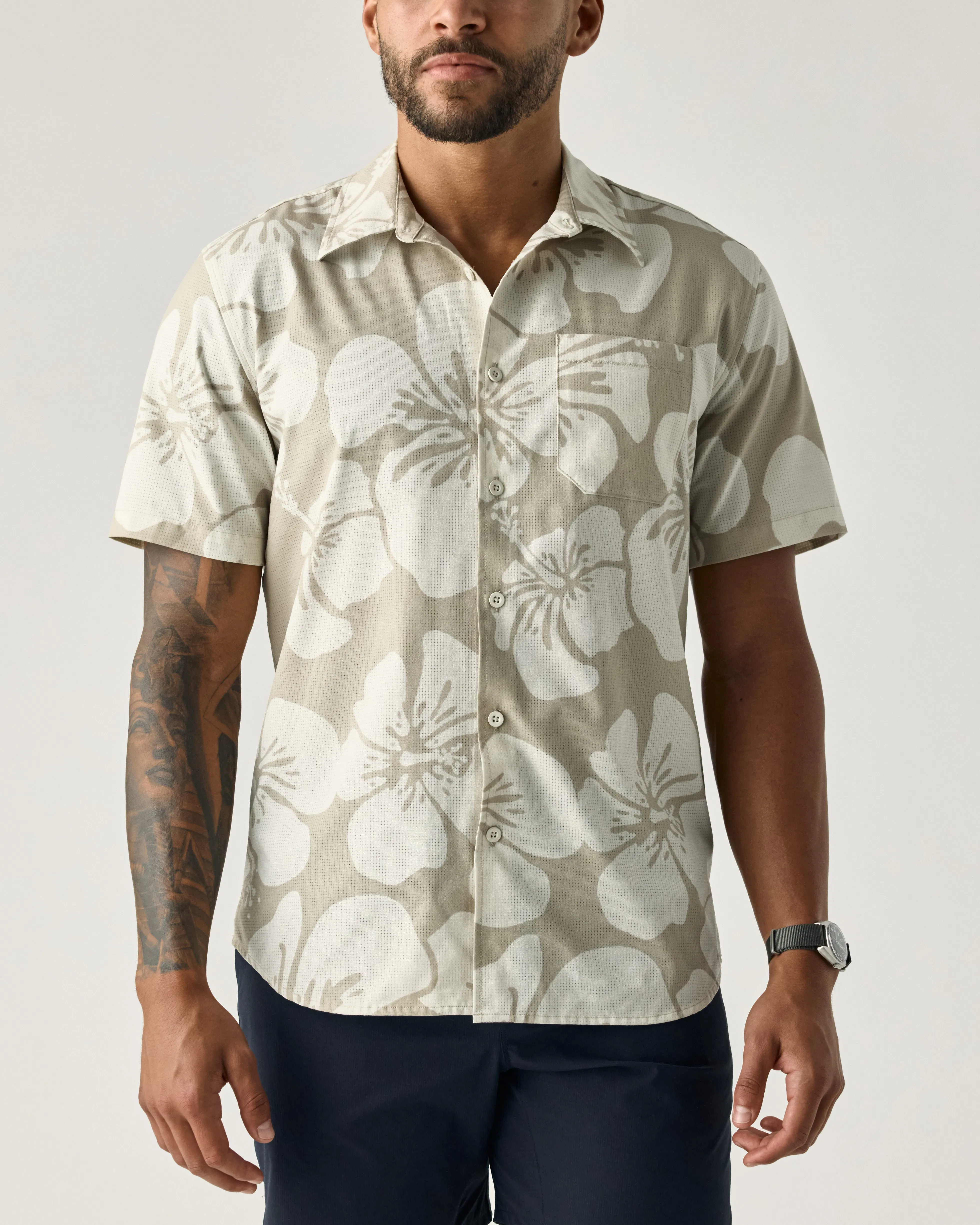 Proof Airweave Performance Shirt - White Pepper Hibiscus Print