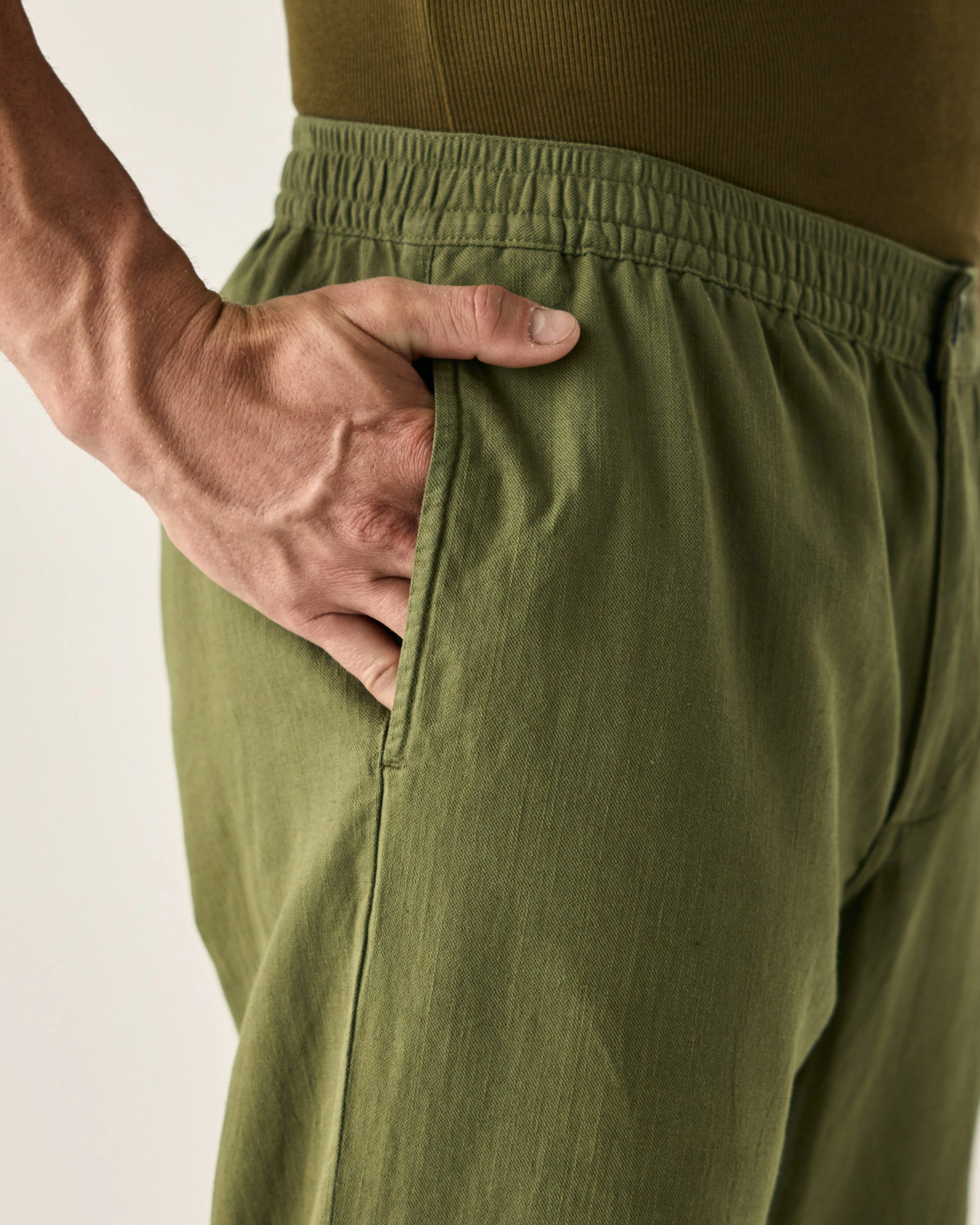 Wills Cotton Linen Drawstring Pant - Dark Olive | Drawstring Pants 