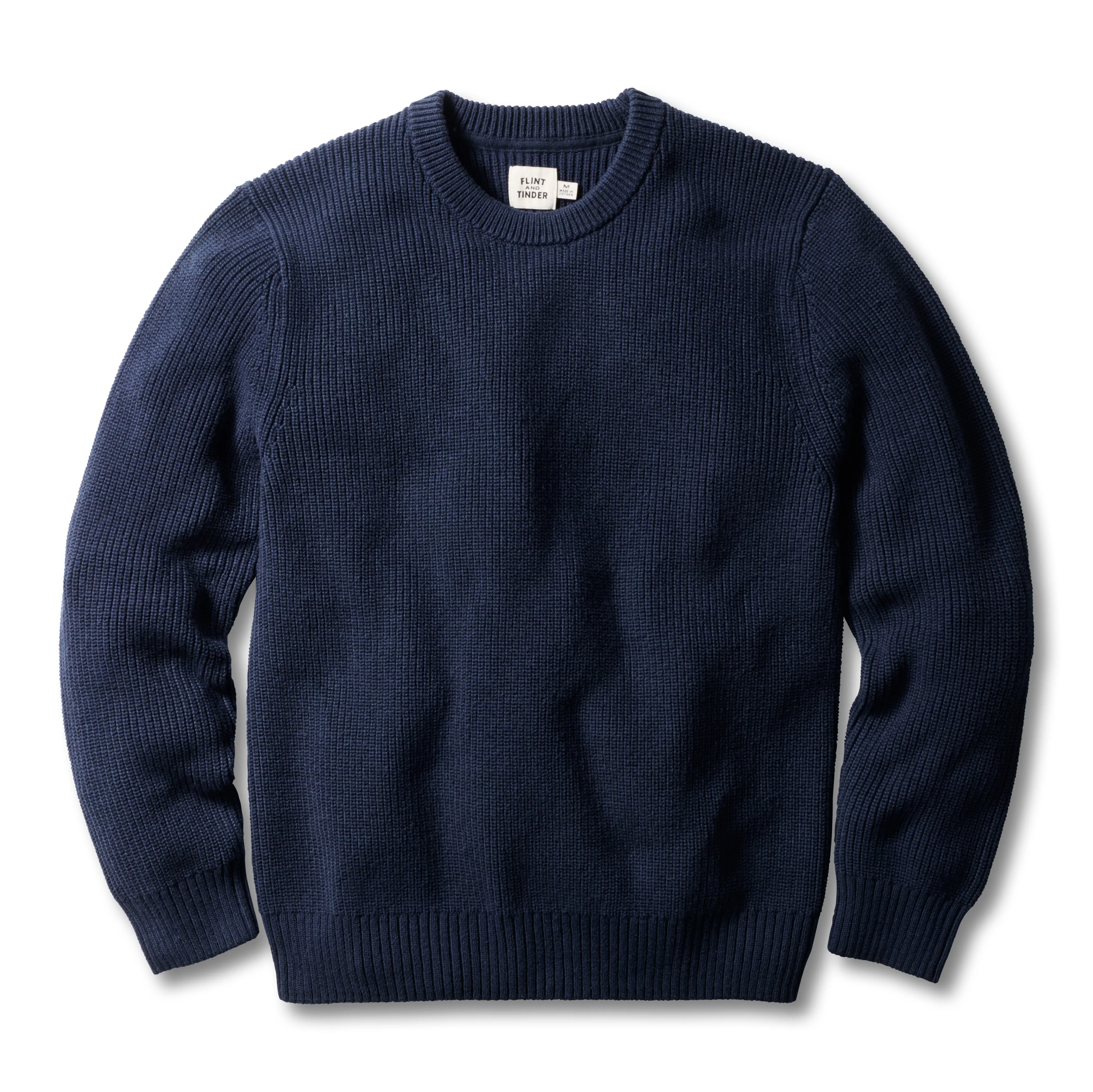 Flint and Tinder Bolinas Cotton Crewneck Sweater - Navy | Crew