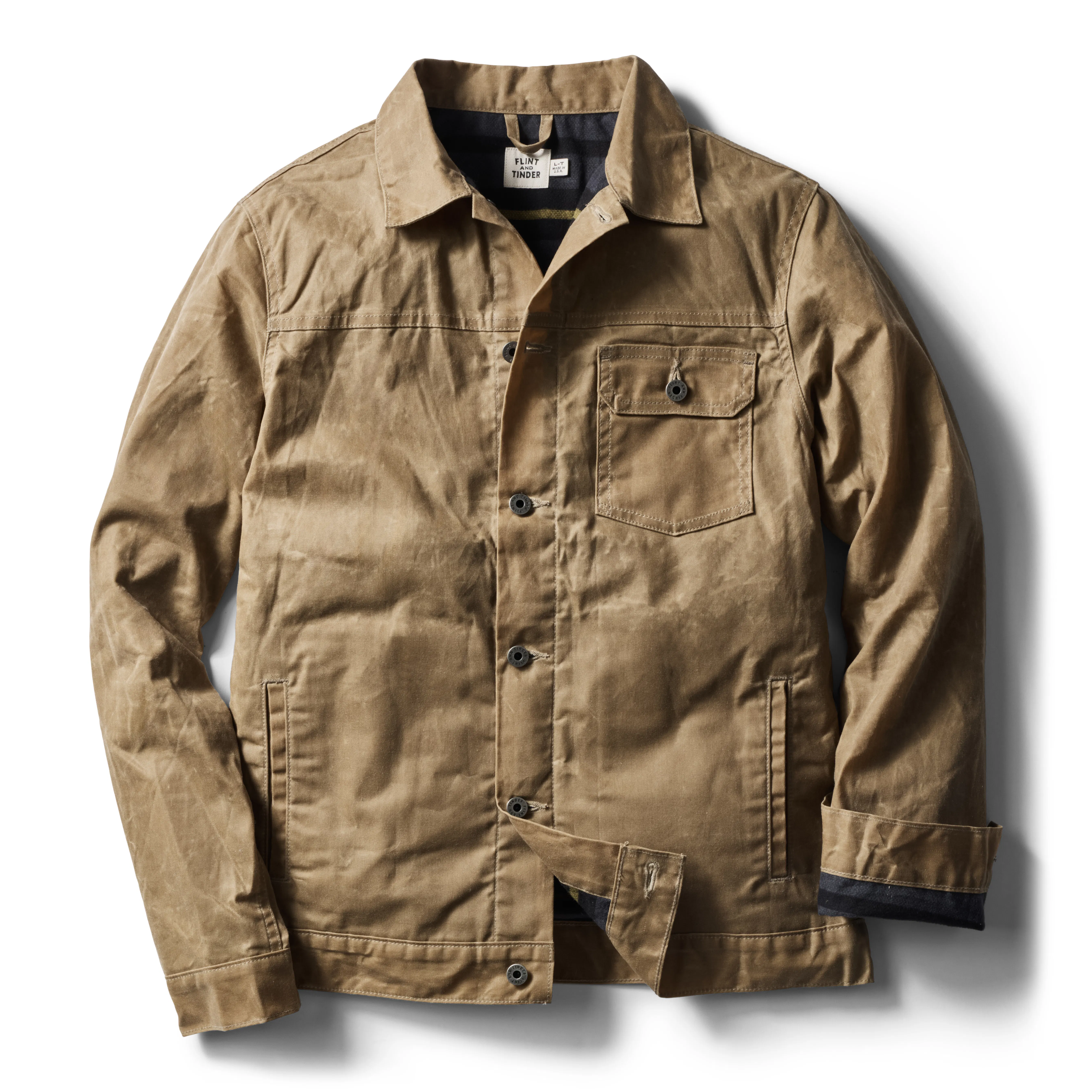 Flint and Tinder Flannel-Lined Waxed Trucker Jacket - Tall - Field