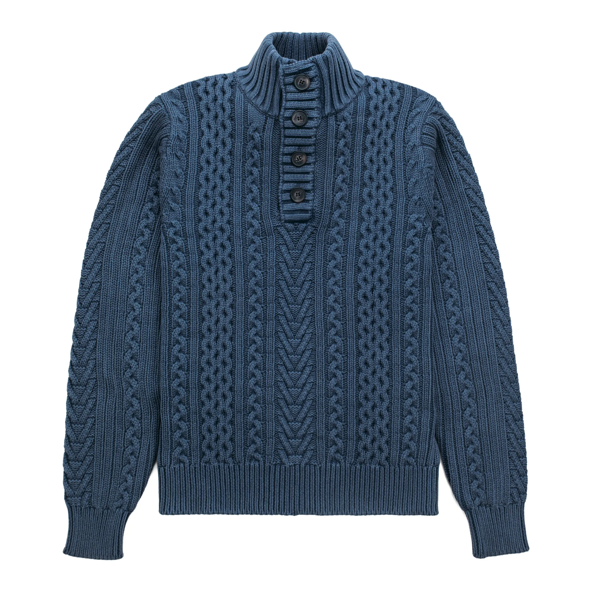 Schott Cable Knit Fisherman's Sweater - Navy | Quarter-Zip