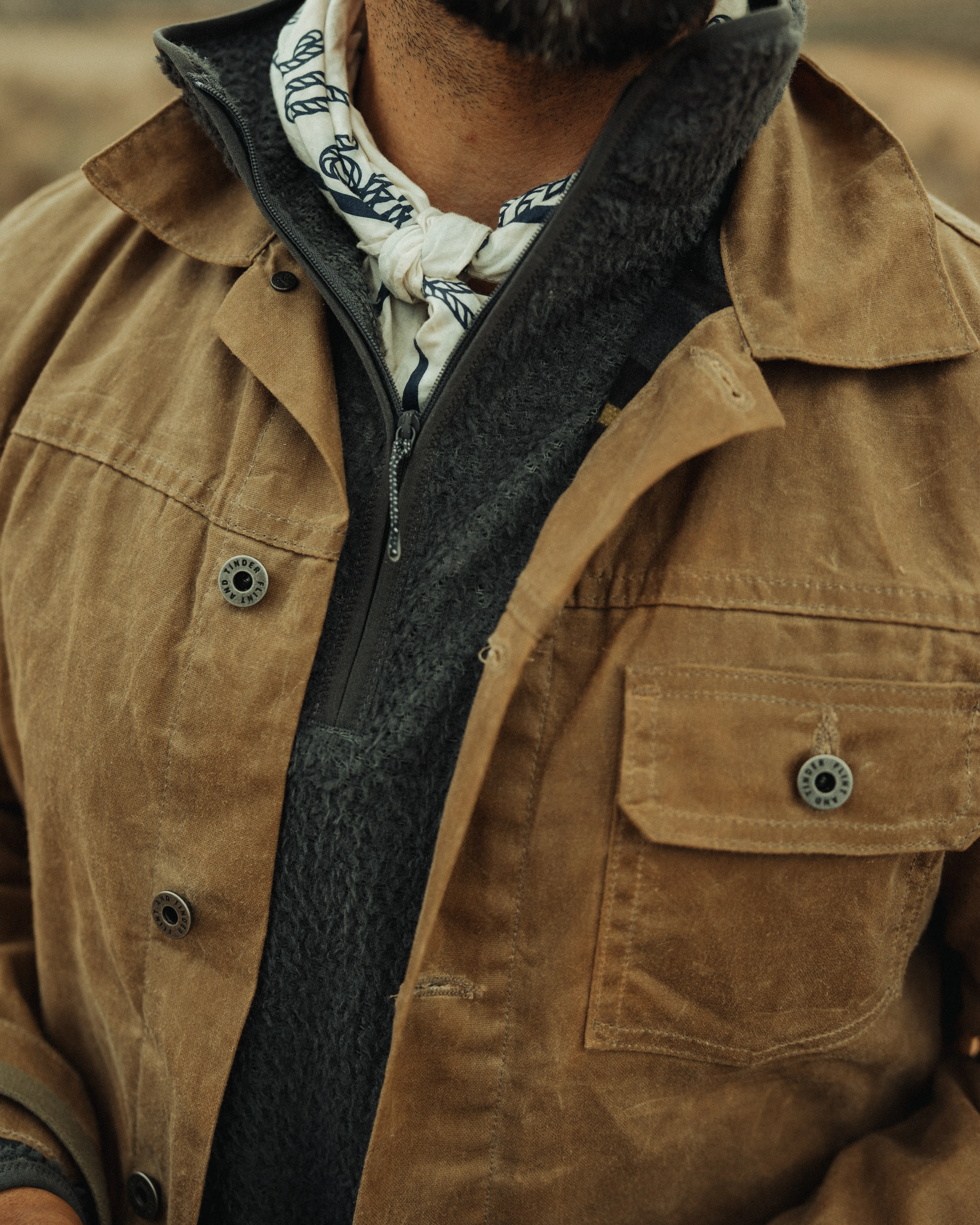 Flint and Tinder Flannel-Lined Waxed Trucker Jacket - Field Tan