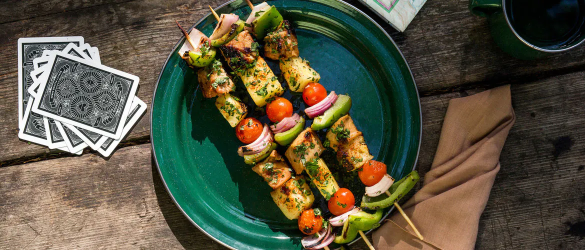 Featured chicken pineapple skewer banner